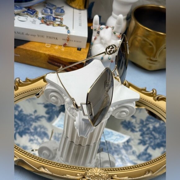 🆕 GUCCI 🧿 NWOT GG1207SA Gold Rimmed Geometric Square Sunglasses, Brown & Gold - Picture 10 of 15